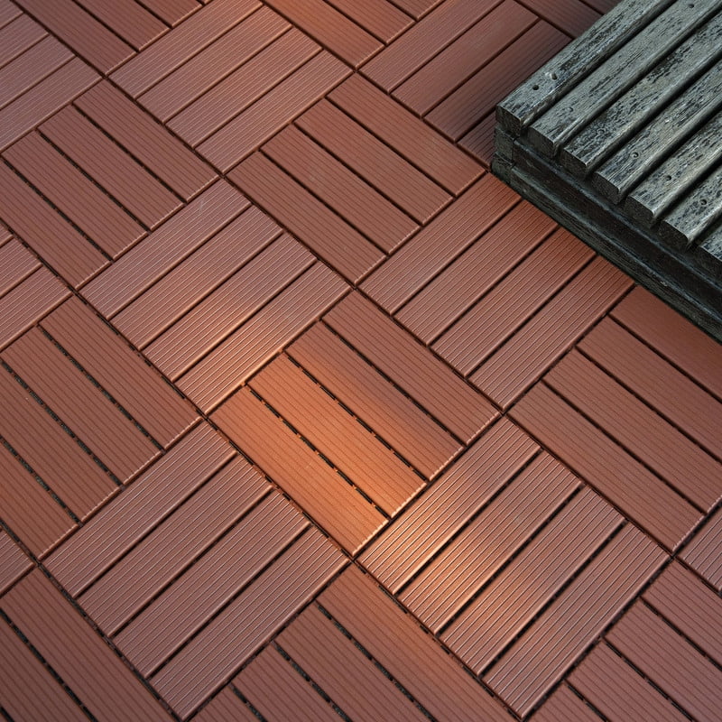 Aukfa 44 Pack Interlocking Deck Tiles, 12"X12" Waterproof Outdoor Flooring for Patio, Garden, Deck, Poolside, Backyard, Brown