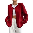thumbnail image 3 of Womens Fleece Jacket Fall Winter Warm Long Sleeve Casual Loose Fit Comfy Fashion Outwear Cardigan Coat Brick Red XL, 3 of 8