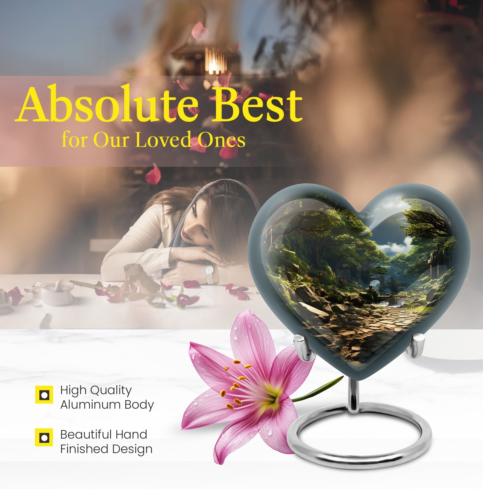 Cremation Black Forest Urns For Human Ashes Adult Mother - Memorial Large Urn For Human Ashes Adult Father - Funeral Gift For Decorative - 10Inch And 200Lbs Include Velvet Bag