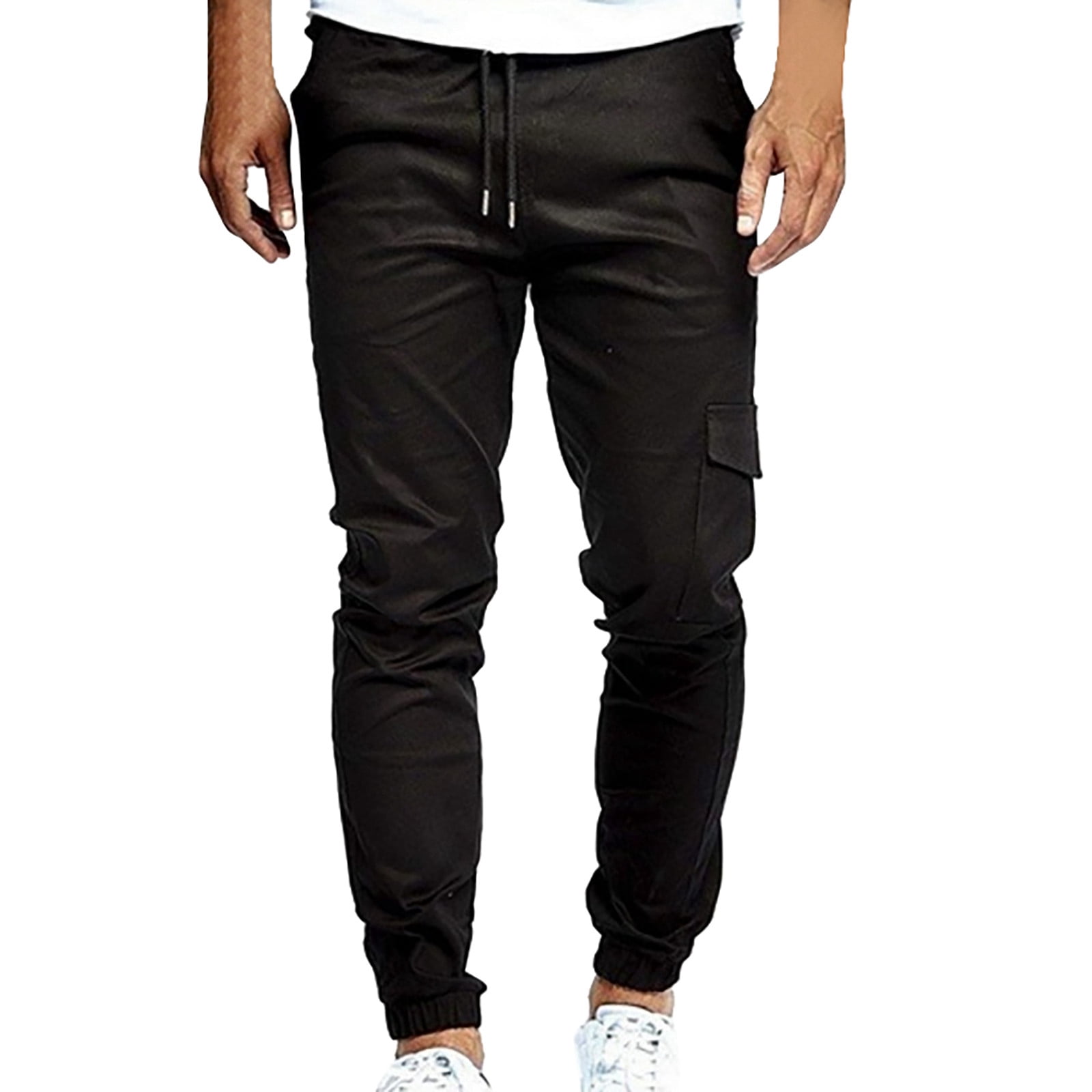 nsendm Mens Pants Adult Male Pants Track Pants Short Fashion Men s Slim Pure Color Casual Bandage Casual Sweatpants Drawstring Pant Men Pants Black 3XL Walmart