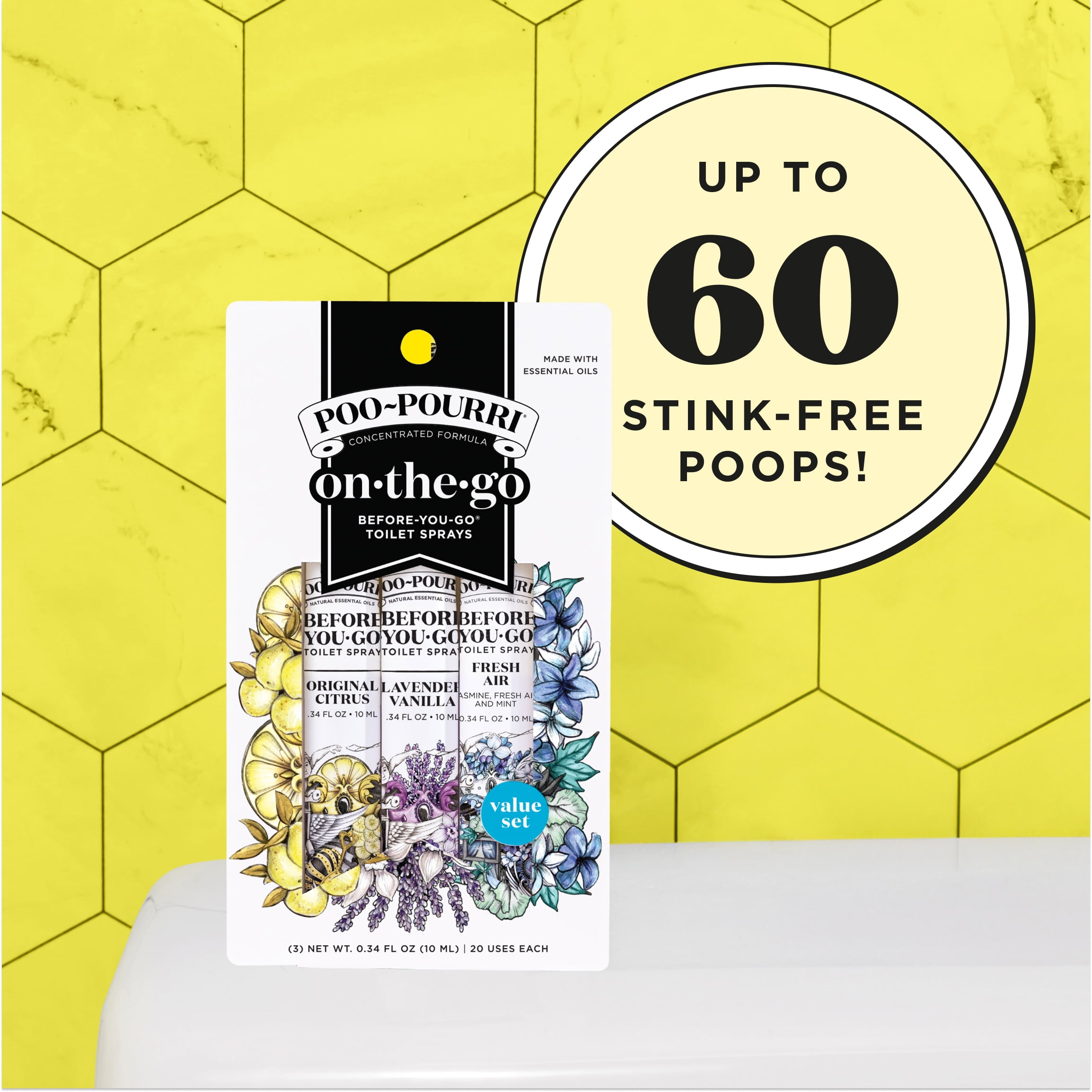 Poo-Pourri Before-You-Go Toilet Spray, On-The-Go, Travel Size Variety 10 mL - Original Citrus, Lavender Vanilla and Fresh Air