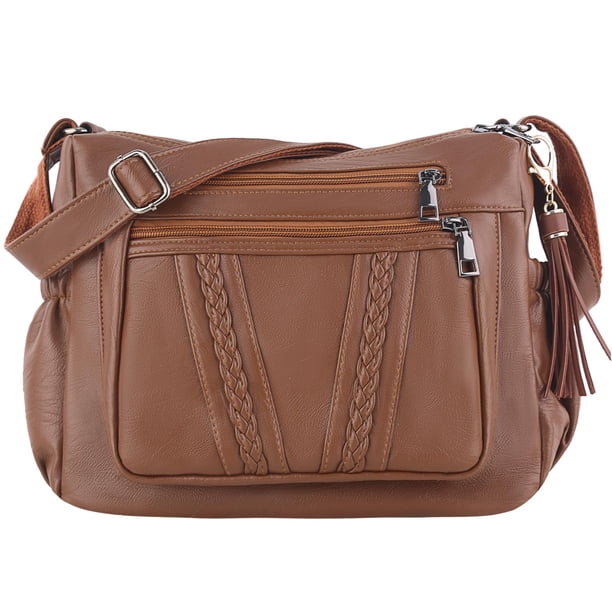 ELDA Bolsos cruzados para mujer, bolsos de bolsillo, bolsos y bolsos de cuero PU suave, bolso de hombro con múltiples bolsillos
