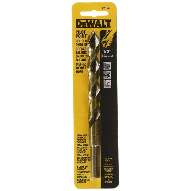 Broca DEWALT DW1932 con punta piloto de óxido ferroso dorado de 1/2 pulgada