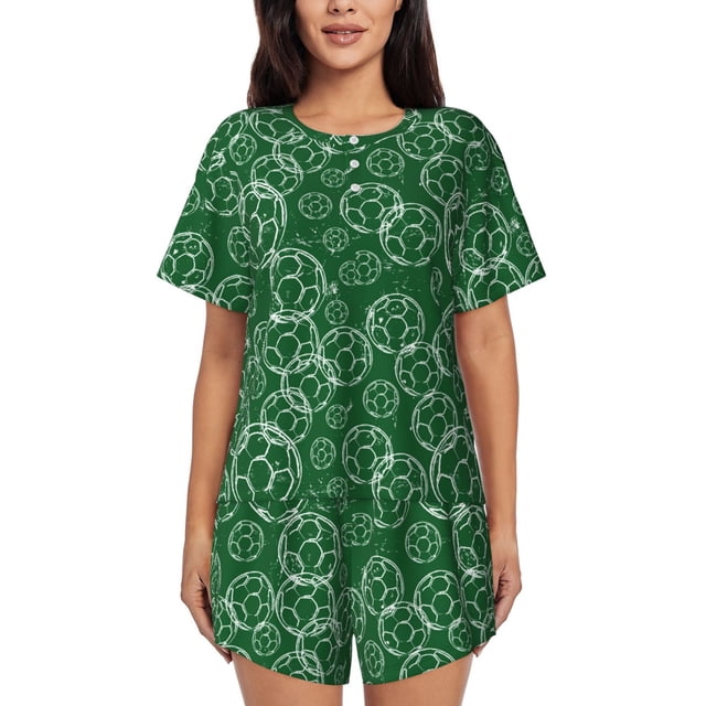 Fotbe Soccer Conjunto de Pijama Estampado para Mujer, 2 Piezas, Ropa de Dormir con Camiseta de Manga Corta y Shorts Suaves-Small