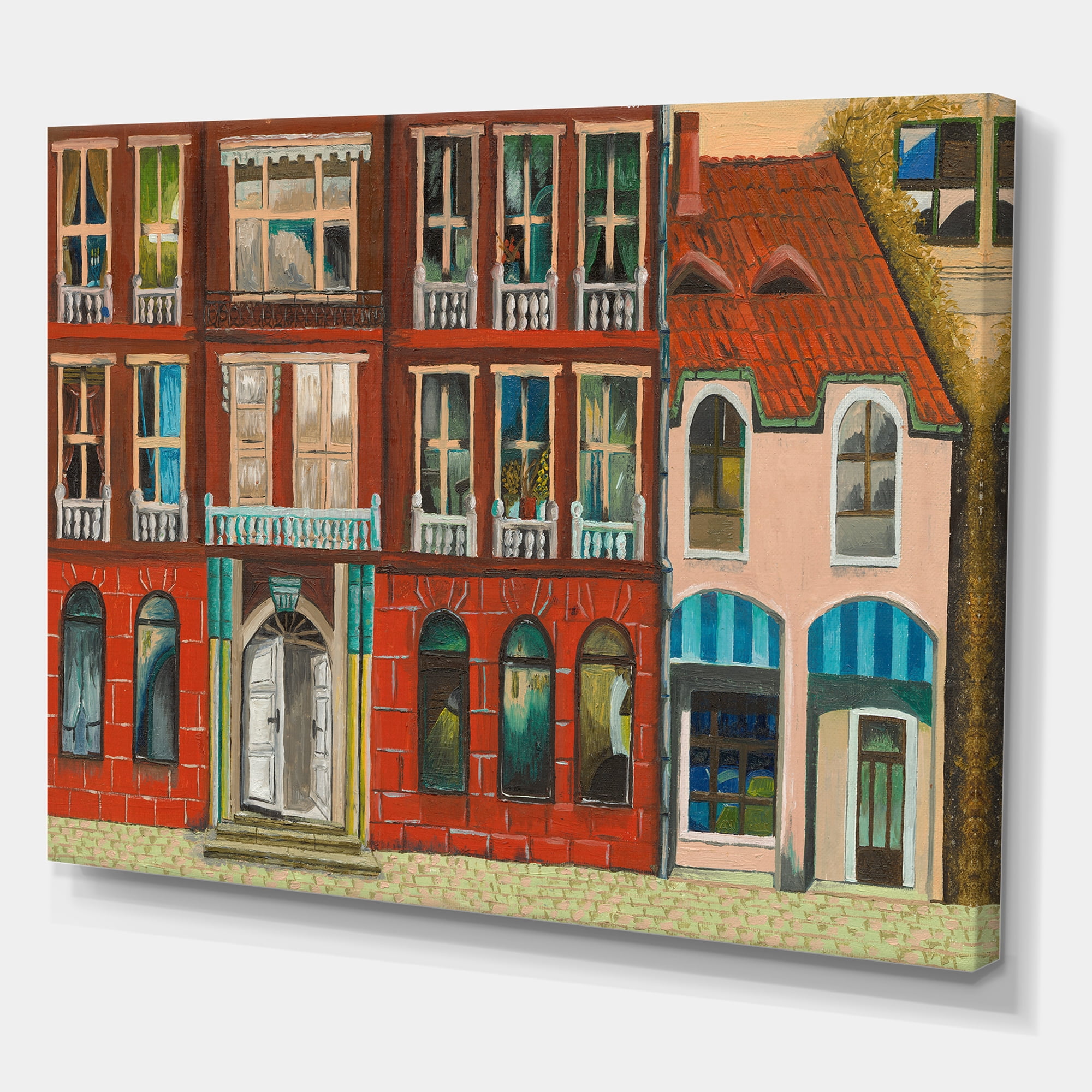 Vintage Red Facade of Shop In Paris I 32 in x 16 in Painting Canvas Art Print, by Designart