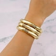 thumbnail image 3 of 3PCS Gold Chunky Bangles Bracelets for Women 14k Gold Plated Stack Layered Curved Bamboo Tube Stretch Bracelets Gift Jewelry, 3 of 6