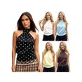 thumbnail image 3 of LMLYSoH Women's Summer Halter Tank Tops Dot Print Sleeveless Slim Fit Backless Cropped Vest for Party, 3 of 8