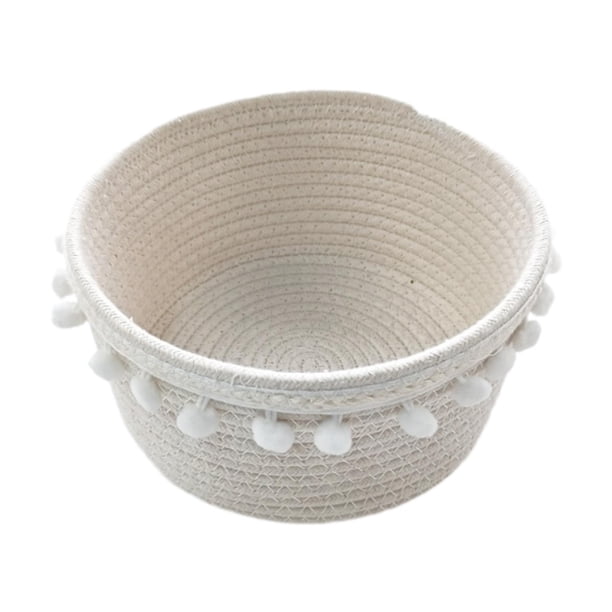 Cesta de almacenamiento tejido a mano cesta de algodón tejido de algodón portátil regalos de casa de la casa canasta de pan de frutas para estantes 22cmx11cm