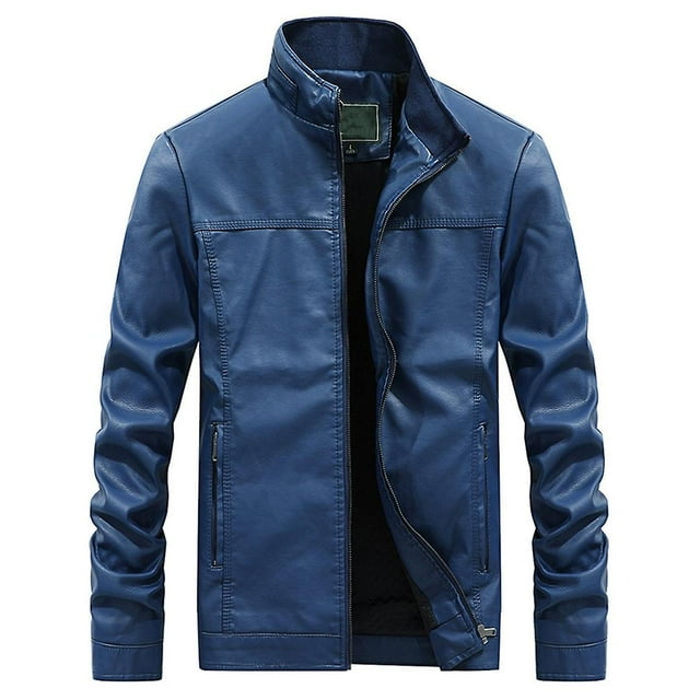 Allthemen Mens Regular Fit Stand Collar Thickened Daily Leather Jacket zhangyuxiang LED