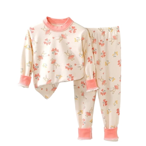 Hrsba Girls Matching Outfit set,Kids Girls Print Long Sleeve Crew Neck Top and Long Pants Loungewear Set Home Clothes