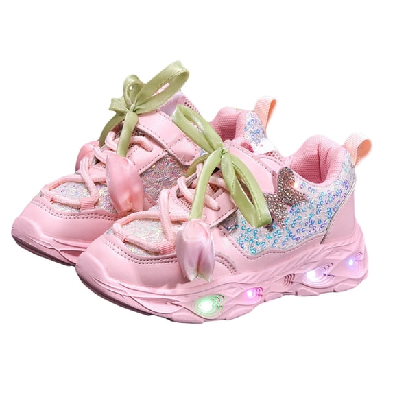 Dakaela 6M-6Y Ligh up Shoes for Toddler Girls Sequin Butterfly LED Flashing Slip on Tennis Fashion Sneakers