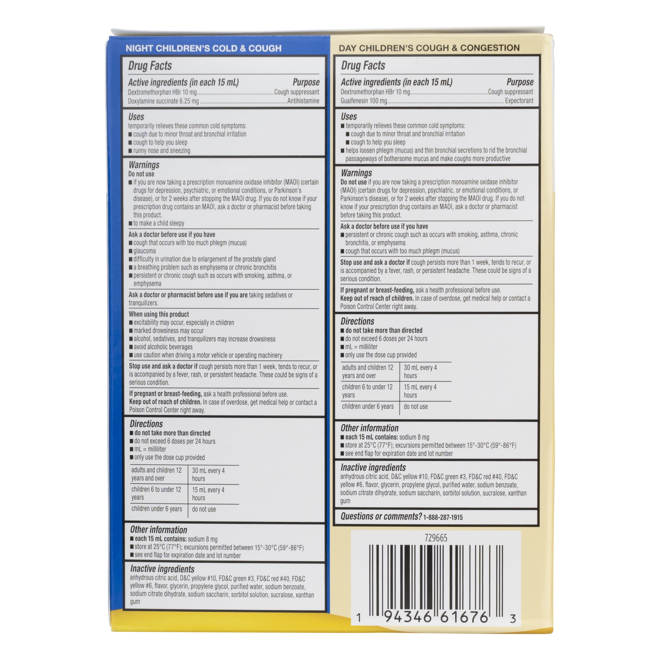 Equate Children's Daytime and Nighttime Cold, Cough, and Congestion Honey Flavored Liquid Value Pack, 16 fl oz, 2 Pack