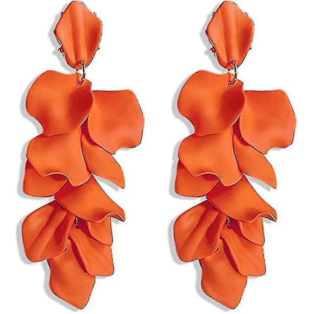 Long Acrylic Rose Petal Earrings Dangle Exaggerated Flower Earrings Drop, Red----orange--Product code 67300 orange