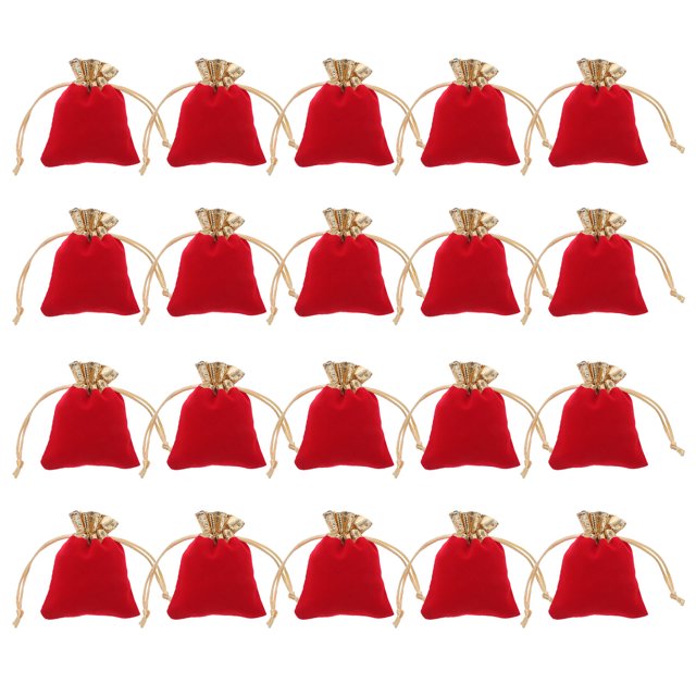 20 Pcs Gold Rim Drawstring Jewelry Pouches Red Drawstring Pocket Wedding Party Christmas Favor Gift Bags Red and Golden