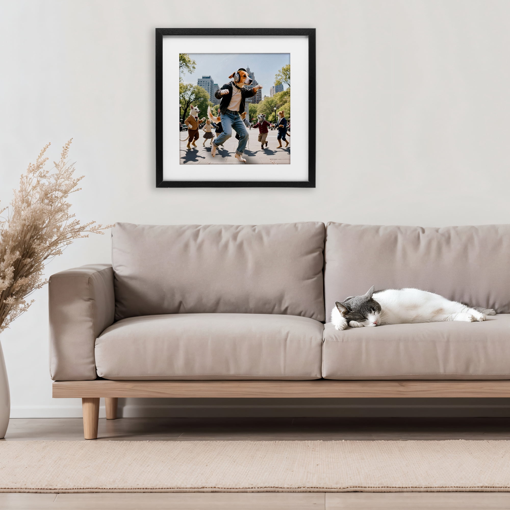 Stupell Industries Stylish Dog Dancing in Park Black Framed Print Under Glass, design by CAD Designs
