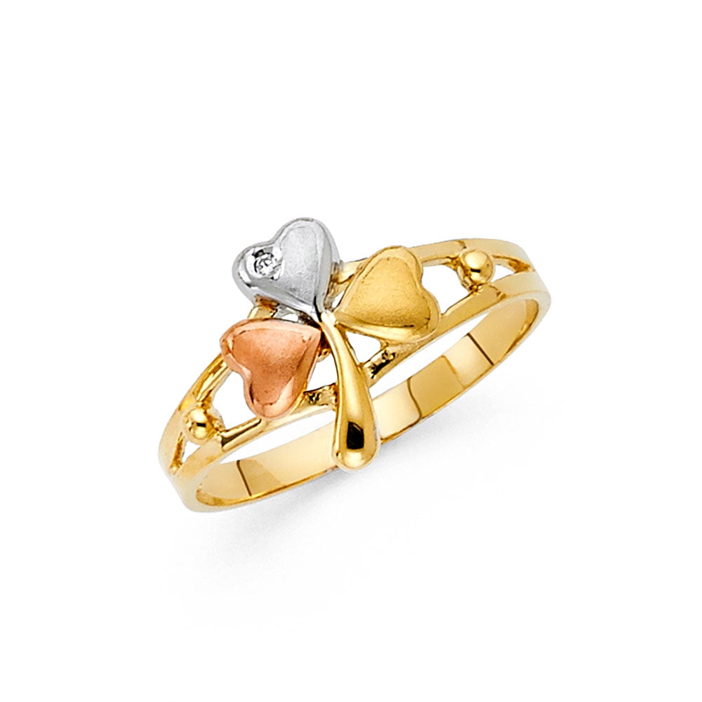 14K Two Tone Solid Gold Fancy Leaves Ring Ioka