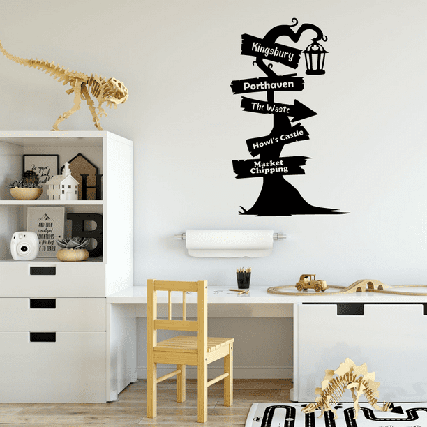 Howl's Moving Castle Ghibli Pathway Signage Cartoon Wall Sticker Art Decal  for Girls Boys Room Bedroom Nursery Kindergarten House Fun Home Decors Stickers  Wall Art Vinyl Decoration Size (20x14 inch) 