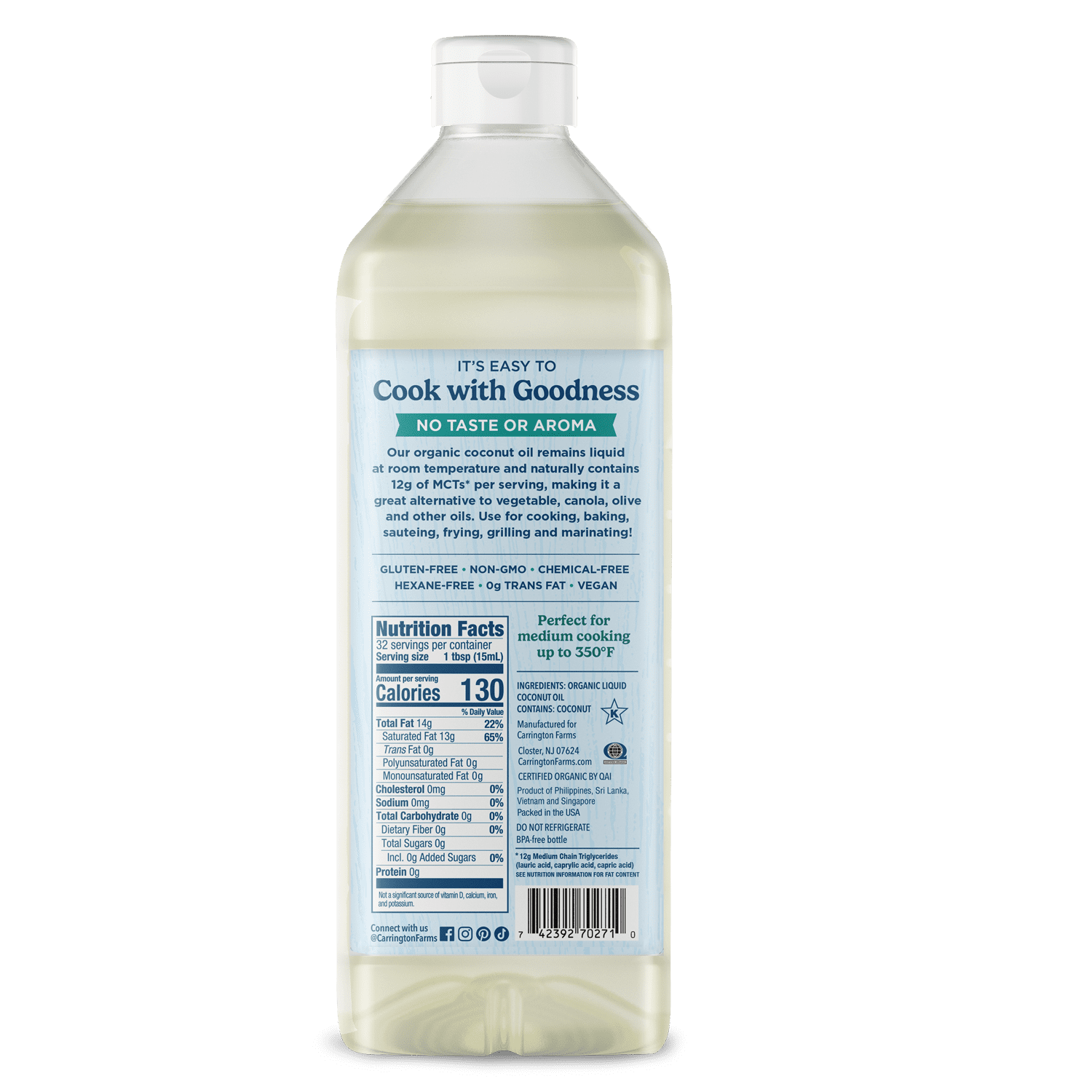 Carrington Farms Organic Coconut Cooking Oil, 32 Floz