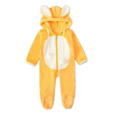 

EHTMSAK Infant Baby Toddler Fleece Hooded Romper for Girl Boy Cotton Winter Warm Long Sleeve Footies Yellow 3M-18M 70