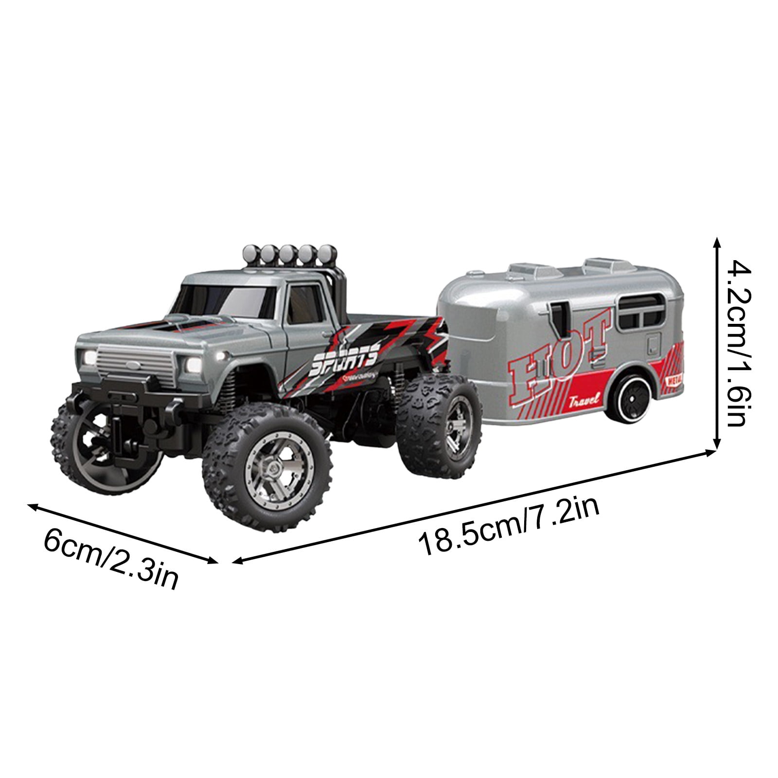 Mini Monster Truck, Mini Monster Truck 1:64 Scale Alloy, 2.4 Ghz Rc Semi Truck with Trailer, Monster Truck Remote Control Car with Lights