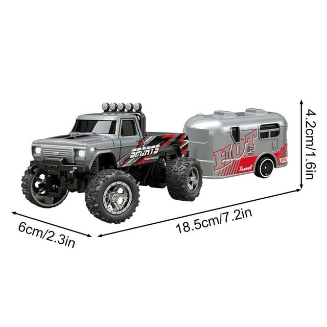 Control Remoto de Coche Mini Camión Mini Camión Aleación de Escala 2.4 Ghz Rc Semi Camión con Remolque de Camión Control Remoto de Coche con Luz Regalos para Niños Regalos para Niños