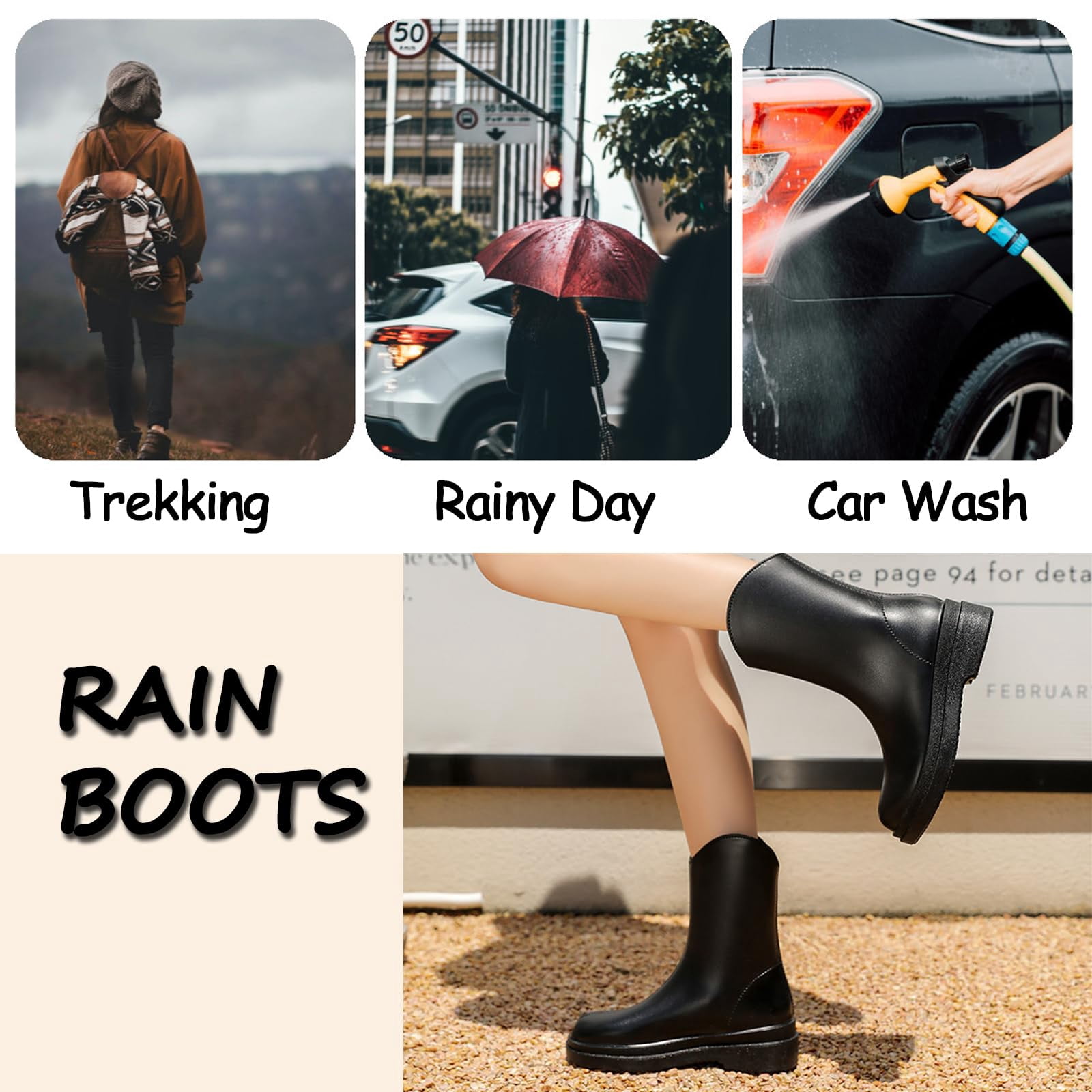 AUXDIQ Rain Shoes Women Mid-calf Boots Waterproof Rain Boots Outdoor Garden Shoes