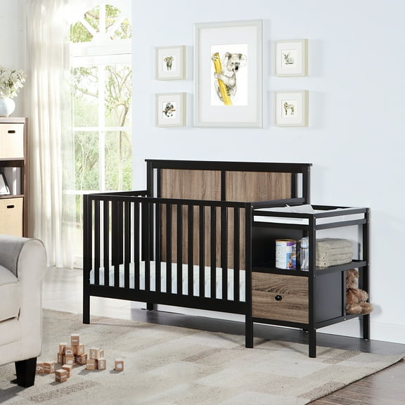 Suite Bebe Connelly 4-in-1 Convertible Mini Crib with Mattress Pad, Black