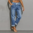 thumbnail image 4 of GIPQJK Womens Drawstring Elastic Waist Pull on Jeans Stretch Denim Joggers Casual Baggy Jeans Cropped Jeans with Pockets,Blue L, 4 of 5