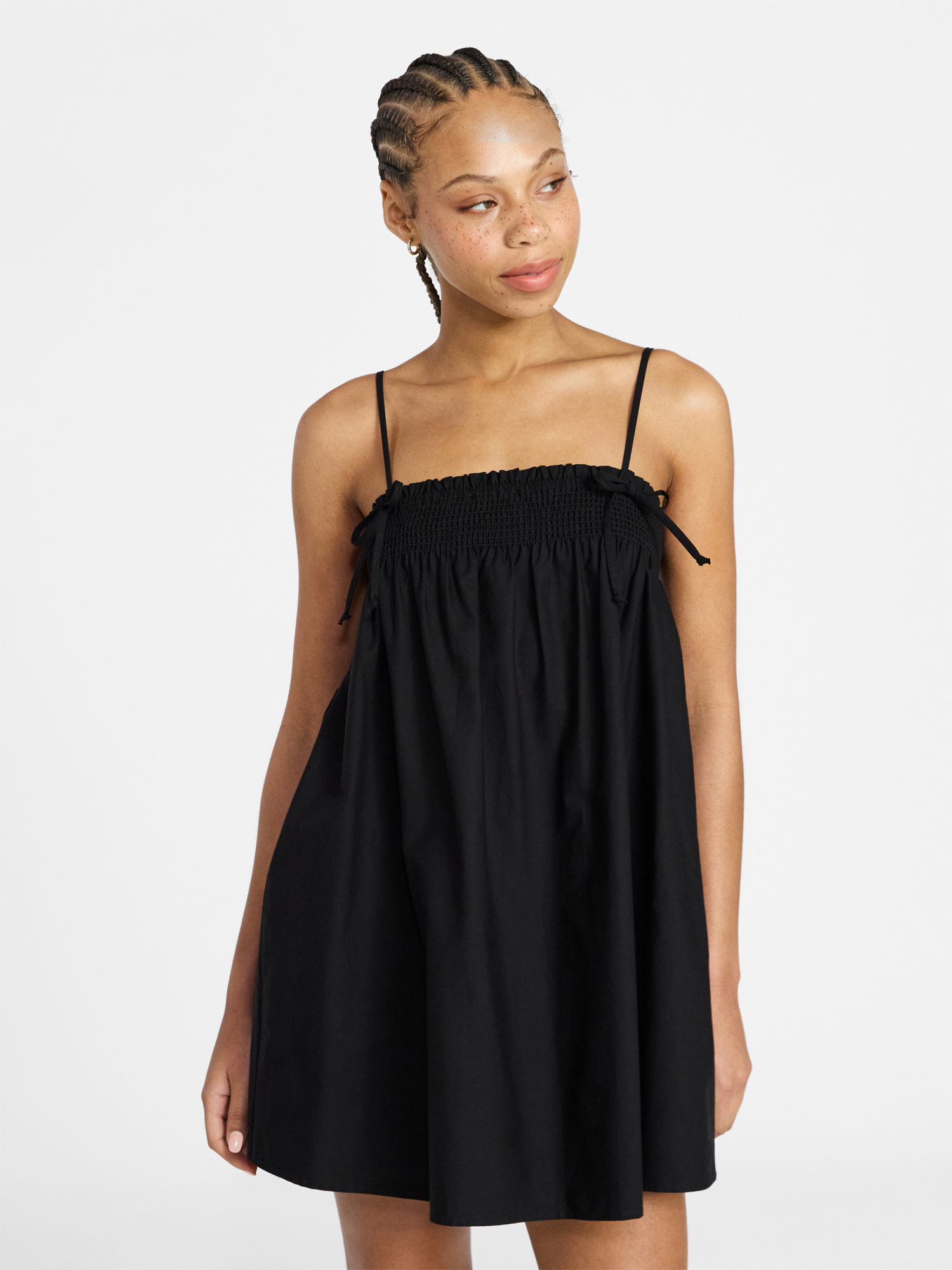 No Boundaries Cotton Poplin Smocked Mini Dress with Tie Straps, Women's XXS-XXL