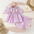 thumbnail image 2 of Zpanxa Girls Short Sets Ribbed Short Sleeve Top with Floral Print and Shorts 2 Piece Set 12 Months, 2 of 7