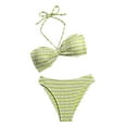 thumbnail image 1 of Trajes de baño Amzcrzy Tankini para mujer, trajes de baño, traje de baño, bikini para mujer con cuello colgante, traje de baño de playa dividido con estampado de rayas de moda, verde, L, 1 of 7