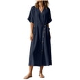 thumbnail image 6 of Ovbmpzd Women&nbsp;Dresses Shift Dresses Linen Solid Navy Maxi V-Neck Classic Fit Dresses Casual&nbsp;Dresses&nbsp;for Women,XL, 6 of 6