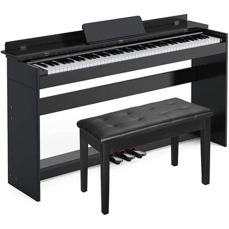 HEXANT 88-Key Weighted Digital Piano with 3 Pedal, Bench & Multi-Functional Keyboard, Black