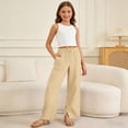 thumbnail image 2 of eczipvz Pull‑On Casual Pants Girls Pants Pants Capris Wide Leg Baggy Loose Fit Side Pockets Khaki,9-10 Years, 2 of 4
