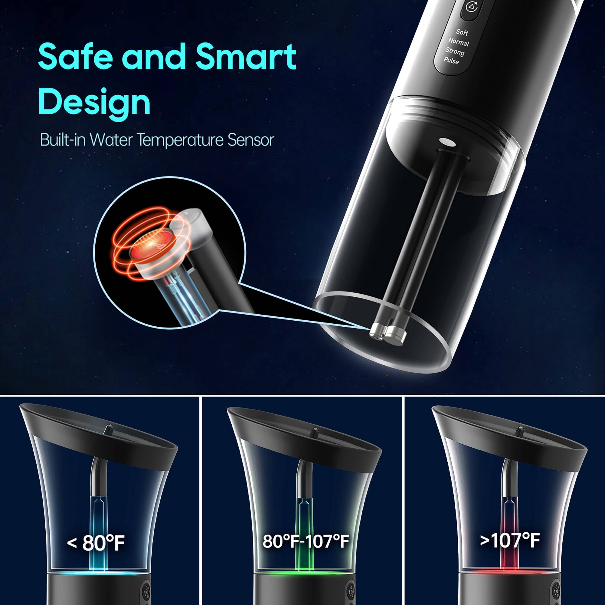 Morfone Ear Wax Removal with One-Piece Waste Tank, Ear Cleaner with Water Temperature Sensor, 4 Pressure Settings, Ear Cleaning Kit for Ear Wax Buildup & USB-C Cable, IPX6, Black