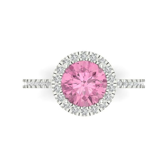 1.8 ct Round Cut Simulated Pink Diamond with Simulated Diamond Halo Accents 18K White Gold Womens Engagement Ring