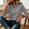 thumbnail image 4 of Satingcolo Women Striped Polo Shirts 3/4 Sleeve Rugby Shirts Oversized Collared T Shirts Fall Color Block Tee Tops,Black M, 4 of 6