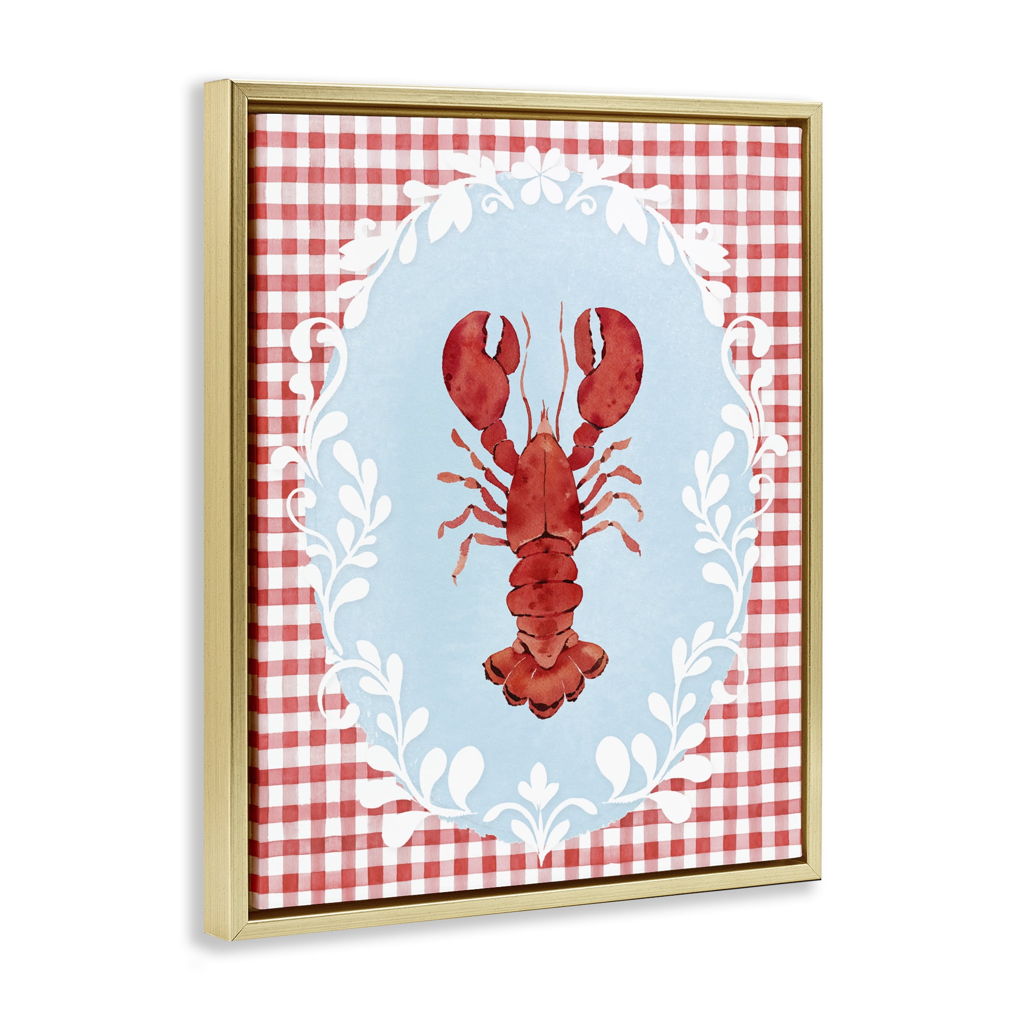 Stupell Industries Lobster with Red Plaid Gold Framed Floater Canvas Wall Art, design by Heather Lee Chan