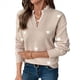 thumbnail image 2 of Suéter con Estampado de Corazones para Mujer: Cuello en V, Ribete de Encaje, Jersey de Punto Caqui S, 2 of 10