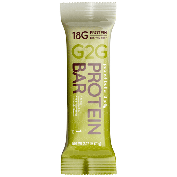 G2G Protein Bar, Peanut Butter & Jelly, Healthy Snack, Delicious Meal Replacement, Gluten-Free, Clean Ingredients, Refrigerated for Freshness, 8 Count (Pack of 8)