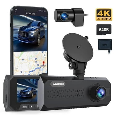 AUOSHI 3 Channel Dash Cam Front and Rear, 4K/2.5K   1080P Premium Car Camera for Cars with Wi-Fi GPS, Night Vision, 3.16" IPS Touchscreen, 24H Parking Mode, WDR, Type-C, 64GB SD Card Included