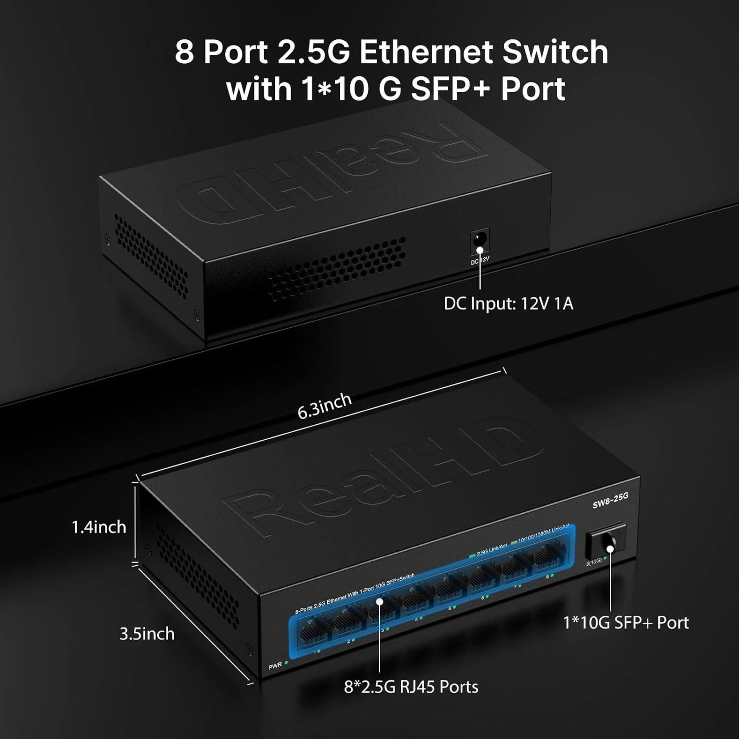 8 Port 2.5Gb Ethernet Switch Unmanaged Network Switch w/8 x 2.5G & 1 x 10G SFP