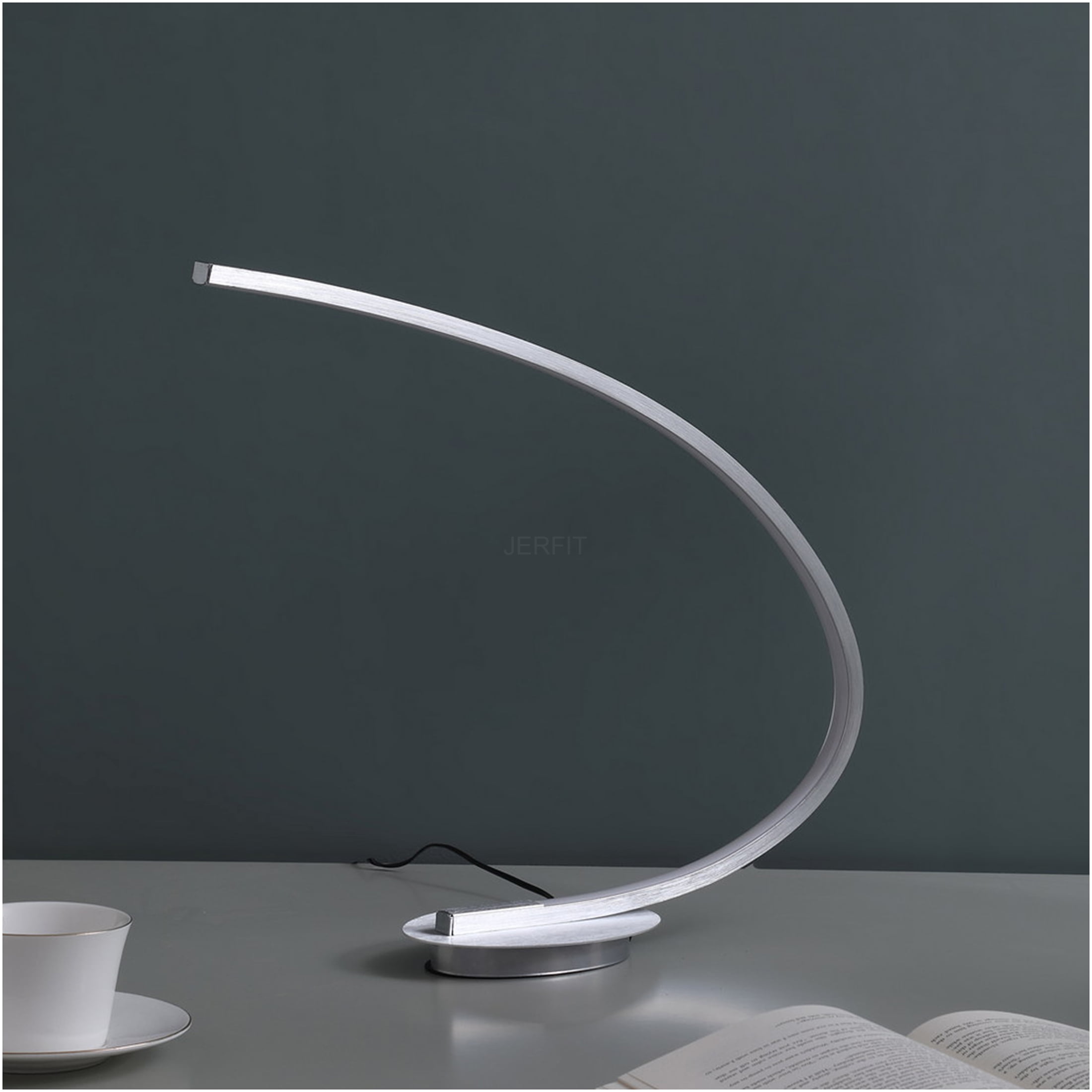JERFIT Modern LED Arc Floor Lamp for Living Room, Brushed Nickel Finish, Energy Efficient Tube Light with On/Off Switch, UL Listed
