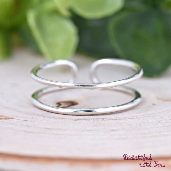 SS DESIGNS Double Lines Wire Style Adjustable Open Flexible Thumb Ring Solid 925 Sterling Silver Dainty Minimalist Design Everyday Jewelry