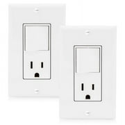 Maxxima Combination Rocker Light Switch and Outlet - Single Pole White Decor Combo Style Receptacle, Wall Plates Included, UL Listed, 15A / 120V AC - 2 Pack