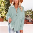 thumbnail image 6 of WTXUE Button-Up Shirts Long Sleeve, Notch Neck Shirts for Women Ladies Summer Stand Collar Loose Button up Women Shirts Pocket Shirts Tops Solid | Workwear for Women Green XXL, 6 of 8