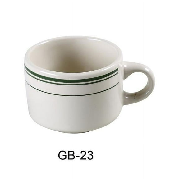 Yanco GB-23 7 oz China Green Band Stackable Coffee & Tea Cup, White - 3.5 x 2.25 in. - Pack of 36