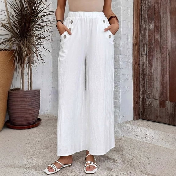 Women's Pants Women'S Spring And Summer Wide Leg Pants Solid Color Cotton High Waisted Casual Pants,White Women's Casual Pants XL