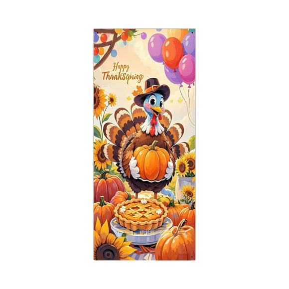 Rideau de Porte Suspendu pour Femmes, Tissu Multicolore avec Motifs de Dinde, Citrouille et Tournesol, 70,8 Po x 35,4 Po, Usage Intérieur Extérieur, Décoration de Fête