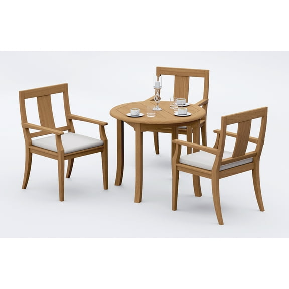 Teak Dining Set:3 Seater 4 Pc - 36" Round Table And 3 Osborne Arm Chairs Outdoor Patio Grade-A Teak Wood WholesaleTeak #WMDSOS2